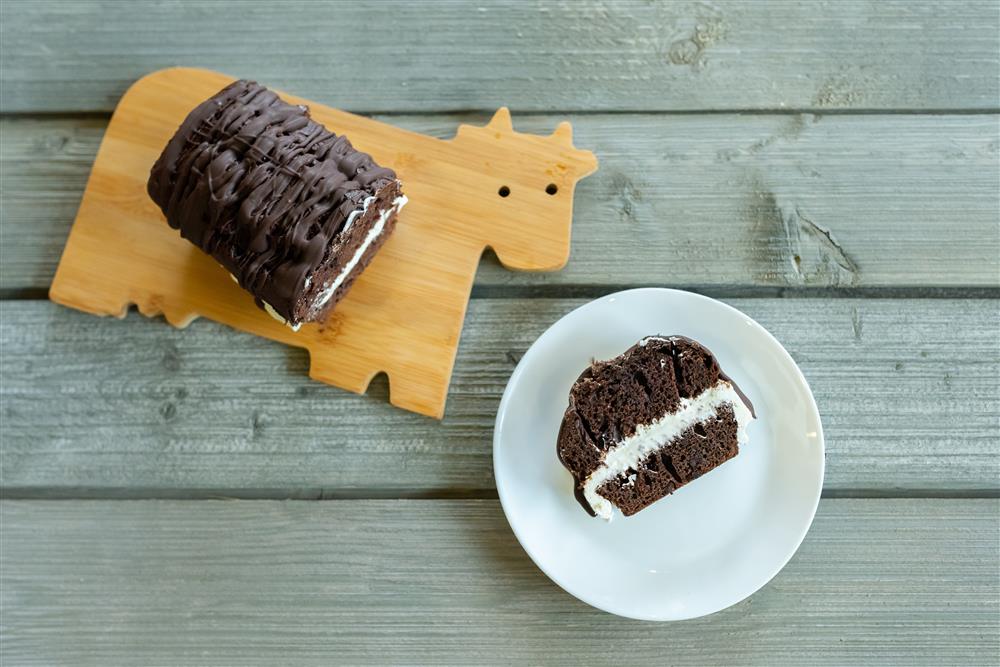 Chocolate pound cake filled with cream cheese frosting